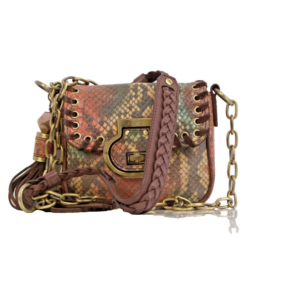RAFE Multicolor Snake Print Leather Whipstitch Trim Chain Mini Crossbody Bag - Picture 1 of 10
